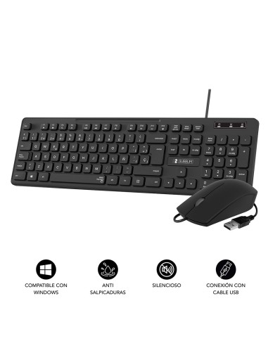 SUBBLIM Teclado Ergonómico y ratón Combo Business Slim Silencioso con cable USB