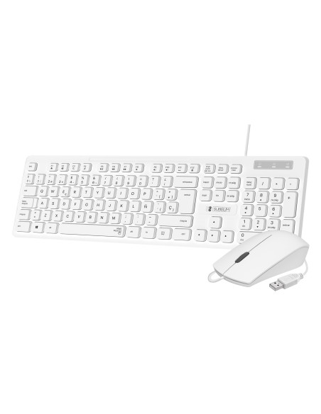 SUBBLIM Teclado Ergonómico y ratón Combo Business Slim Silencioso con cable USB Blanco