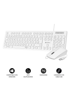 SUBBLIM Teclado Ergonómico y ratón Combo Business Slim Silencioso con cable USB Blanco 2