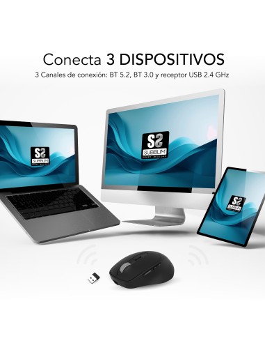 SUBBLIM Ratón CURVE ERGO DUAL MOUSE BATTERY BLACK