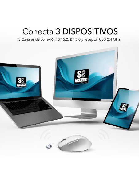 SUBBLIM Ratón CURVE ERGO DUAL MOUSE BATTERY BLACK