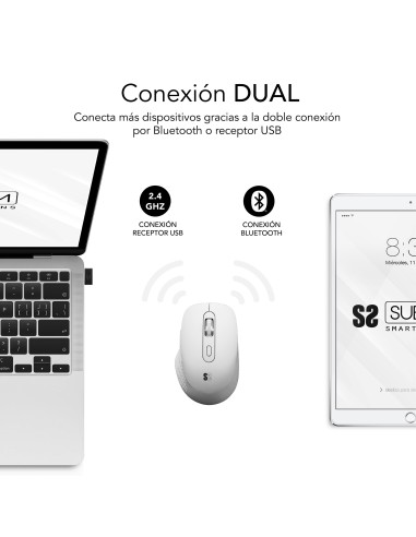SUBBLIM Ratón CURVE ERGO DUAL MOUSE BATTERY WHITE