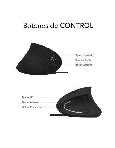 SUBBLIM Ratón GLIDE VERTICAL ERGO WIRED MOUSE BLACK