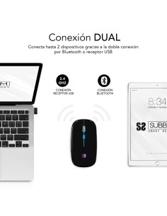 SUBBLIM Ratón Inalámbrico Bluetooth + RF RGB LED Dual Flat Mouse Black 2