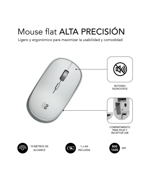 SUBBLIM Ratón Inalámbrico Mini Wireless Mini Mouse Silver