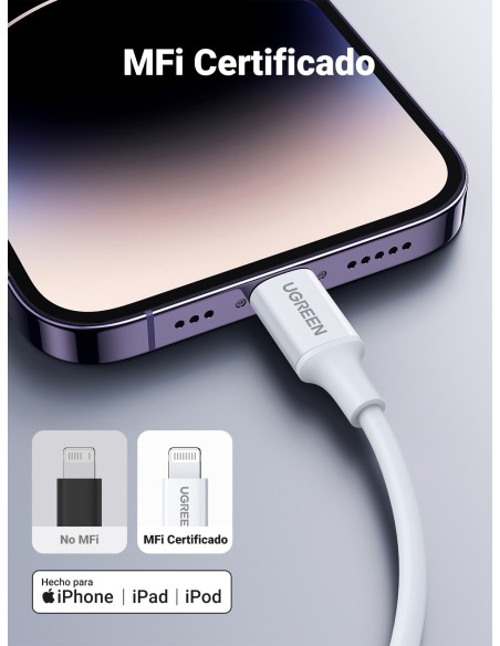Ugreen 10493 cable de conector Lightning 1 m Blanco