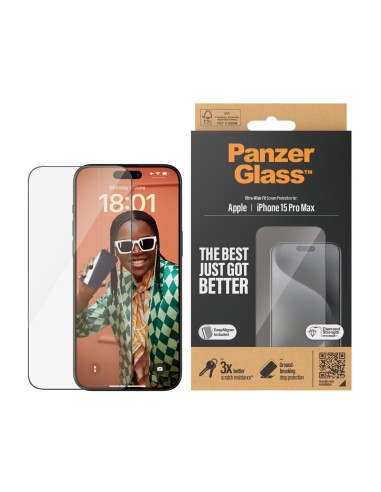 PanzerGlass ® Screen Protector iPhone 15 Pro Max | Ultra-Wide Fit w. EasyAligner Protector de pantalla Apple 1 pieza(s)