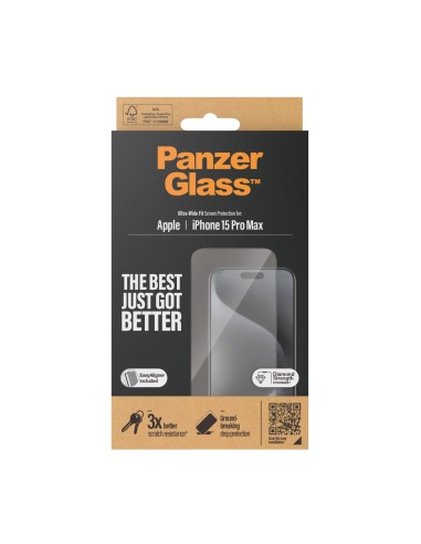 PanzerGlass ® Screen Protector iPhone 15 Pro Max | Ultra-Wide Fit w. EasyAligner Protector de pantalla Apple 1 pieza(s)