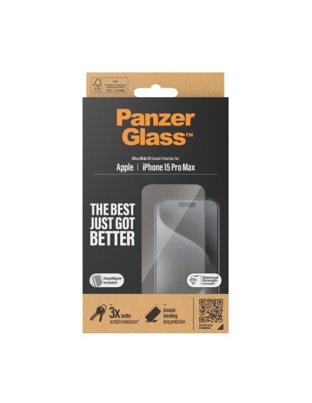 PanzerGlass ® Screen Protector iPhone 15 Pro Max | Ultra-Wide Fit w. EasyAligner Protector de pantalla Apple 1 pieza(s)