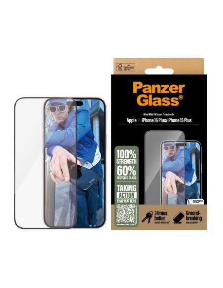 PanzerGlass ® Screen Protector iPhone 16 Plus | 15 Plus | Ultra-Wide Fit Protector de pantalla Apple 1 pieza(s)