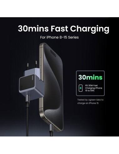 Ugreen Nexode S 30W USB-C GaN Fast Charger EU gray Teléfono móvil, Batería portátil, Teléfono Gris Corriente alterna Interior