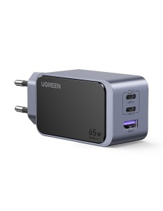 Ugreen Nexode Air 65W sieninis kroviklis, USB + 2x USB-C pilkos spalvos Ordenador portátil, Teléfono móvil, Ratón, Portátil,