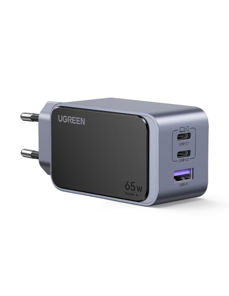 Ugreen Nexode Air 65W sieninis kroviklis, USB + 2x USB-C pilkos spalvos Ordenador portátil, Teléfono móvil, Ratón, Portátil,