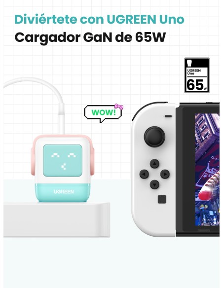 Ugreen Uno RG 65W 3-Port GaN Fast Charger pink blue Ordenador portátil, Teléfono móvil, Portátil, Tableta, Teléfono Azul