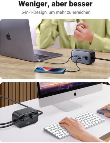 Ugreen DigiNest Pro 1 salidas AC Tipo C 1,8 m 4 3680 W Negro