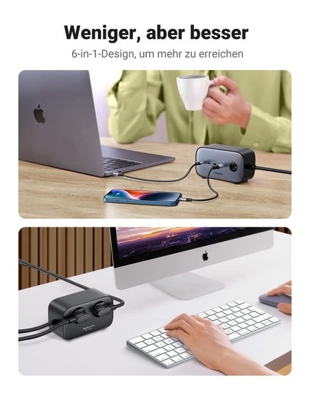 Ugreen DigiNest Pro 1 salidas AC Tipo C 1,8 m 4 3680 W Negro