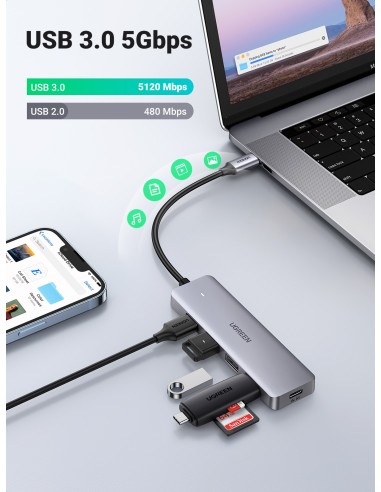 Ugreen 70336 hub de interfaz USB 3.2 Gen 1 (3.1 Gen 1) Type-C 5000 Mbit s