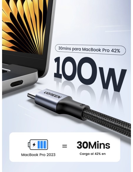 Ugreen 70427 cable USB USB 2.0 1 m USB C Negro, Plata