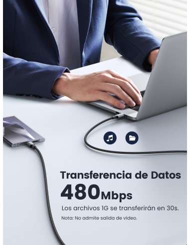 Ugreen 70427 cable USB USB 2.0 1 m USB C Negro, Plata