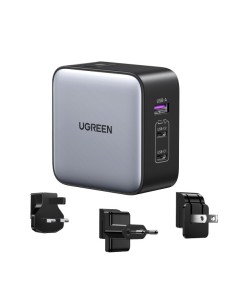 Ugreen 65W Nexode GaN Auriculares, Teléfono móvil, Portátil, Reloj inteligente, Tableta Gris USB Carga rápida Interior
