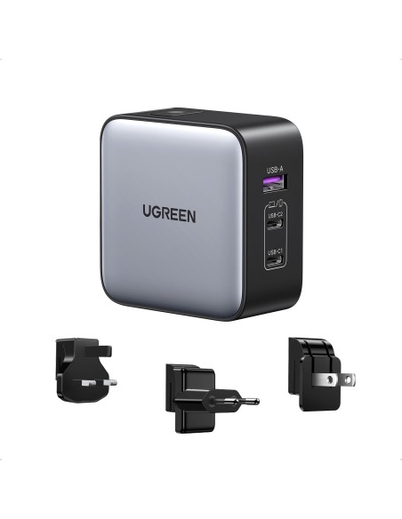 Ugreen 65W Nexode GaN Auriculares, Teléfono móvil, Portátil, Reloj inteligente, Tableta Gris USB Carga rápida Interior