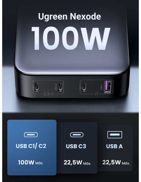 Ugreen Nexode Universal Gris Corriente alterna Carga rápida Interior