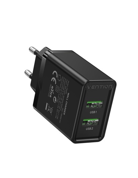 Vention Cargador de Pared FBAB0-EU  2xUSB  18W  Negro
