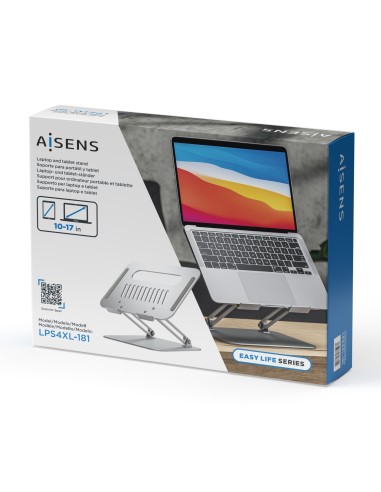 AISENS Soporte de Sobremesa XL 10-17 Ajustable para Portatil   Tablet, Plata
