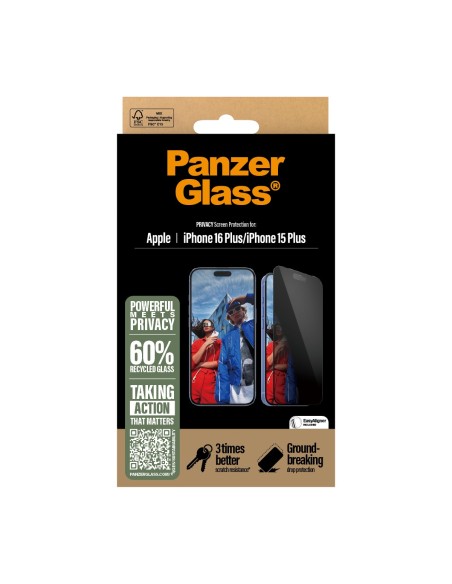 PanzerGlass ® Privacy Screen Protector iPhone 16 Plus | 15 Plus | Ultra-Wide Fit w. EasyAligner Protector de pantalla Apple 1