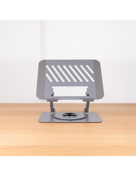 TooQ Soporte Elevador con rotación 360° y ajustable, para dispositivos de 11”-17”, Color Gris Oscuro