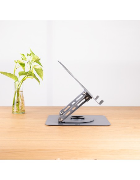 TooQ Soporte Elevador con rotación 360° y ajustable, para dispositivos de 11”-17”, Color Gris Oscuro