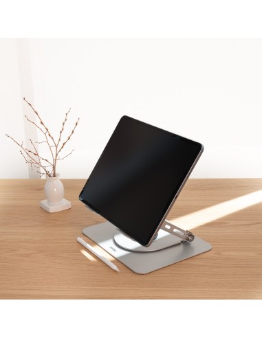 TooQ Soporte Elevador con rotación 360° y ajustable, para dispositivos de 11”-17”, Color Plata