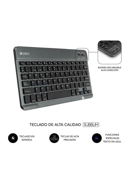 SUBBLIM Funda con Teclado KEYTAB PRO BLUETOOTH 10,1" Grey