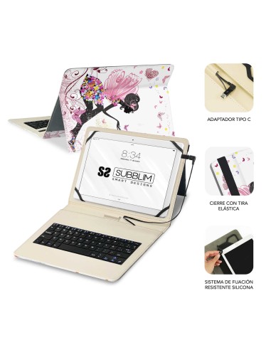 SUBBLIM Funda con Teclado Micro USB – Type C KEYTAB USB 11" Hadas