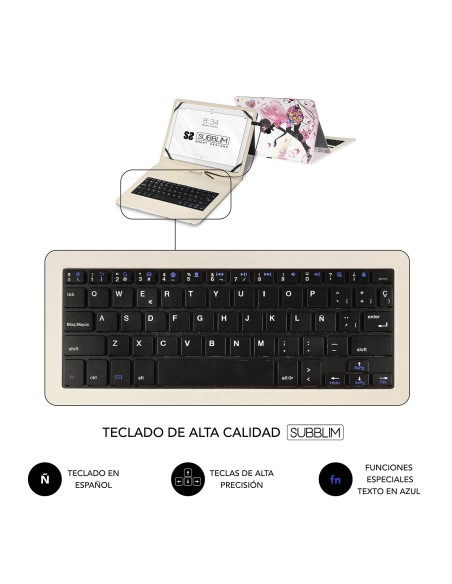 SUBBLIM Funda con Teclado Micro USB – Type C KEYTAB USB 11" Hadas