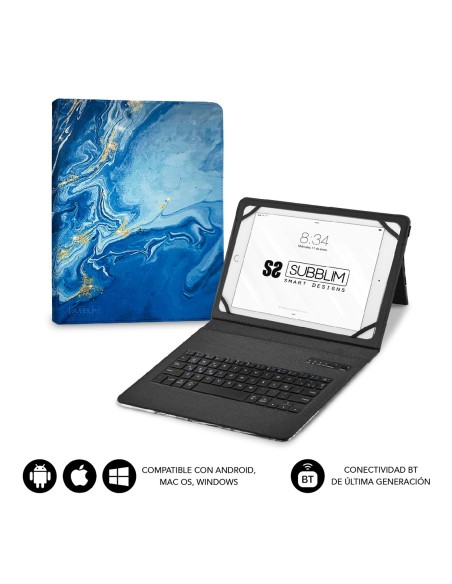 SUBBLIM Funda con Teclado Keytab Pro BT Trendy Marmol Azul
