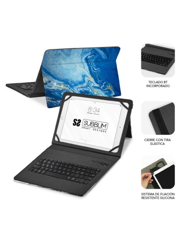 SUBBLIM Funda con Teclado Keytab Pro BT Trendy Marmol Azul