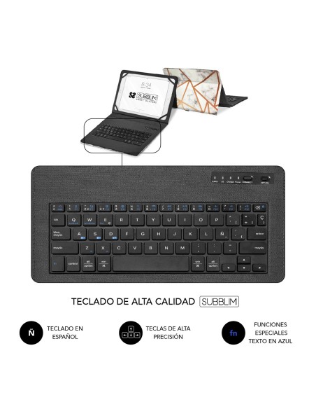 SUBBLIM Funda con Teclado Keytab Pro BT Trendy Marmol Blanco