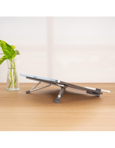 TooQ Soporte elevador plegable de aluminio para portátiles, Plata