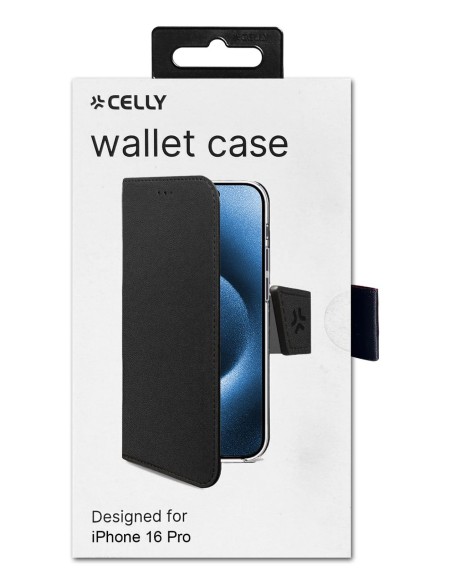 Celly WALLY1079 funda para teléfono móvil 16 cm (6.3") Funda cartera Negro