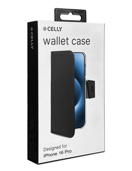 Celly WALLY1079 funda para teléfono móvil 16 cm (6.3") Funda cartera Negro