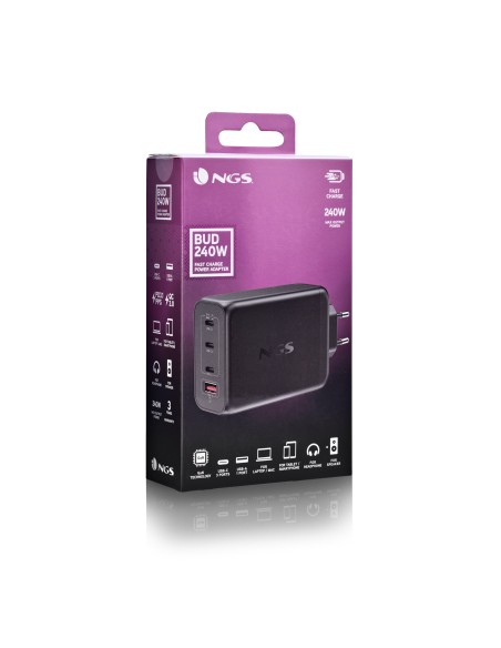 NGS BUD 240W Universal Negro Corriente alterna Carga rápida Interior