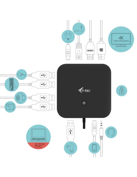 i-tec USB-C HDMI DP Docking Station with Power Delivery 65W + Universal Charger 77 W
