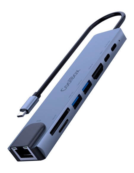 CoolBox MINIDOCK C81 ALUMINIO USB-C A HDMI 4K 2xUSB-A PD 100W USB-C SD MICROSD RJ45