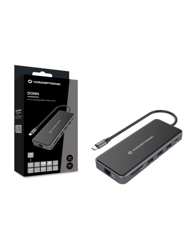 Conceptronic DONN15G base para portátil y replicador de puertos Alámbrico USB 3.2 Gen 1 (3.1 Gen 1) Type-C Gris
