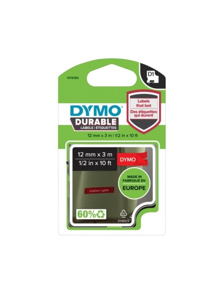 DYMO D1 - Etiquetas Durable - Blanco sobre rojo - 12mm x 7m
