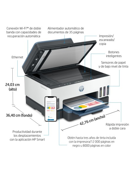 HP Smart Tank 7306 Inalámbrico All-in-One Color Impresora, Impresión a doble cara Copiadora y escáner