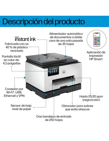 HP OfficeJet Pro 9132e Inalámbrico All-in-One Color Impresora, Servicio Instant Ink Impresión a doble cara