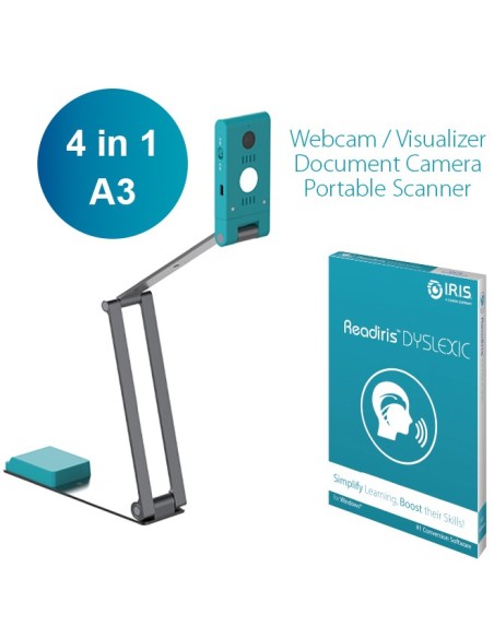 I.R.I.S. IRIScan Visualizer 7 + Readiris Dyslexic 2.0 Escáner de captura aérea 4160 x 3120 DPI A3 Azul ártico, Plata