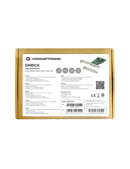 Conceptronic EMRICK08G tarjeta y adaptador de interfaz Interno USB 3.2 Gen 2 (3.1 Gen 2)